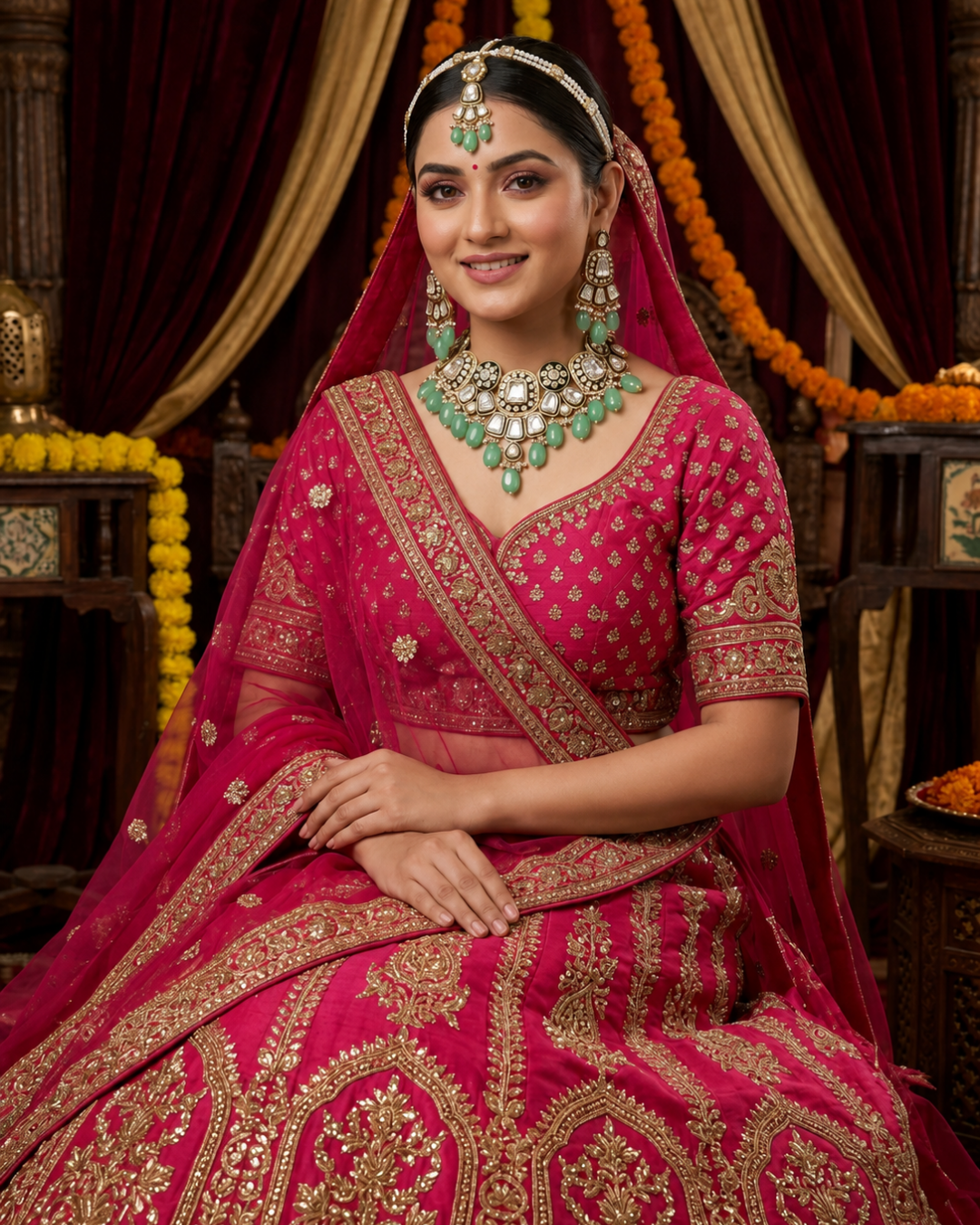 Green and White Polki Bridal Choker Necklace Set