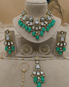 Green and White Polki Bridal Choker Necklace Set