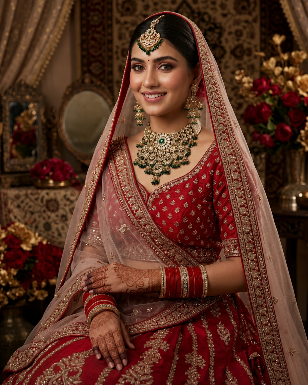 Traditional Emerald Green and White Polki Bridal Choker Necklace Set