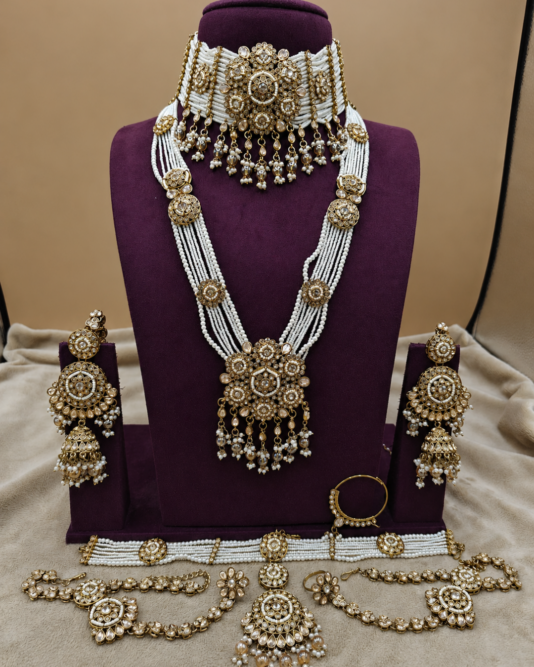 Traditional Pearl and Polki Bridal Necklace Set