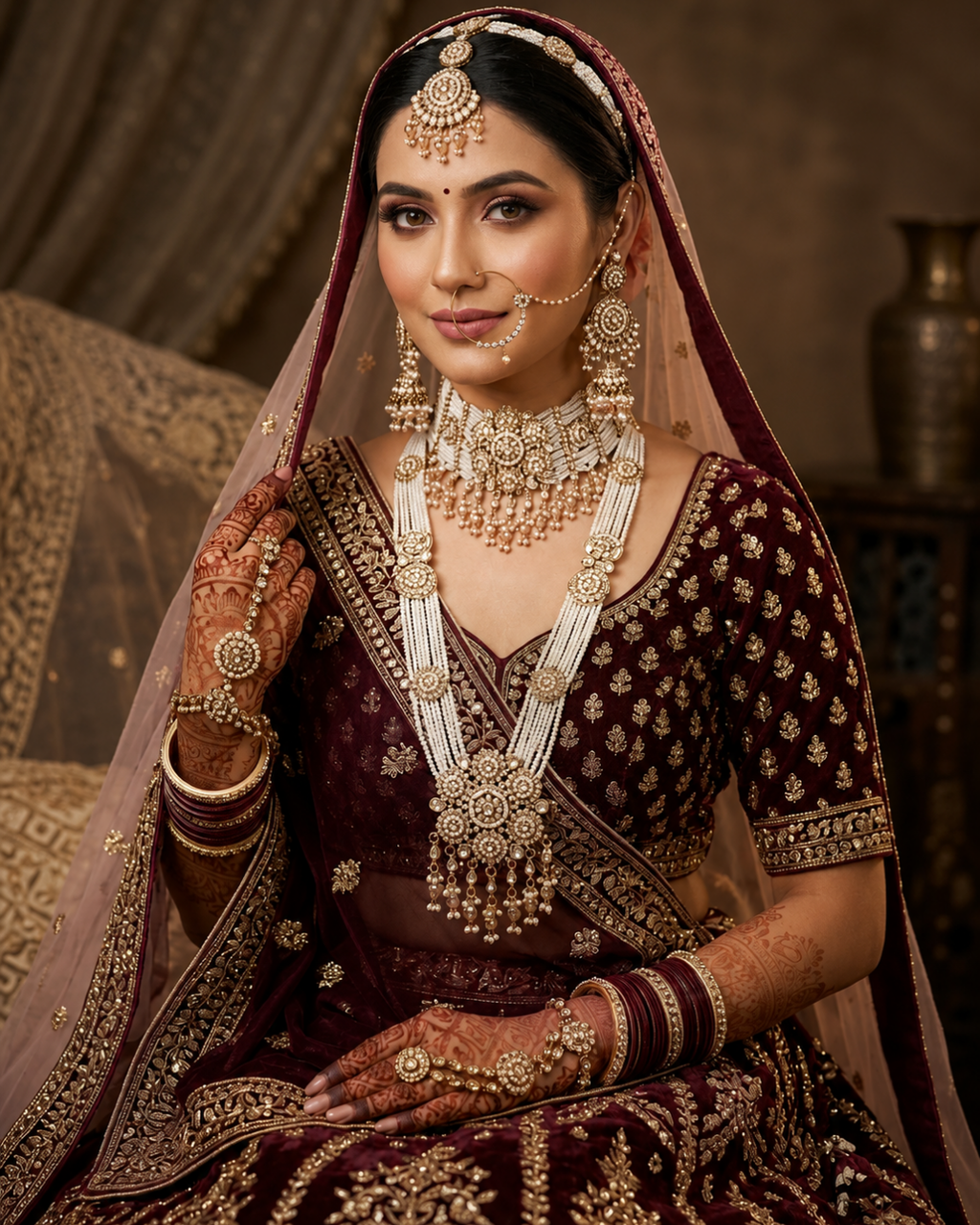 Traditional Pearl and Polki Bridal Necklace Set
