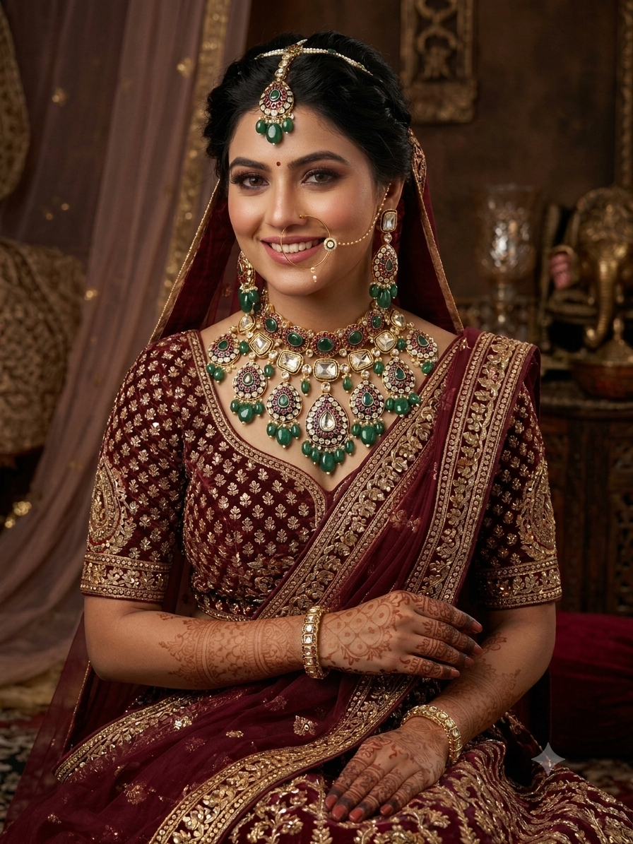 Traditional Emerald Green and Red Bridal Choker Necklace Set