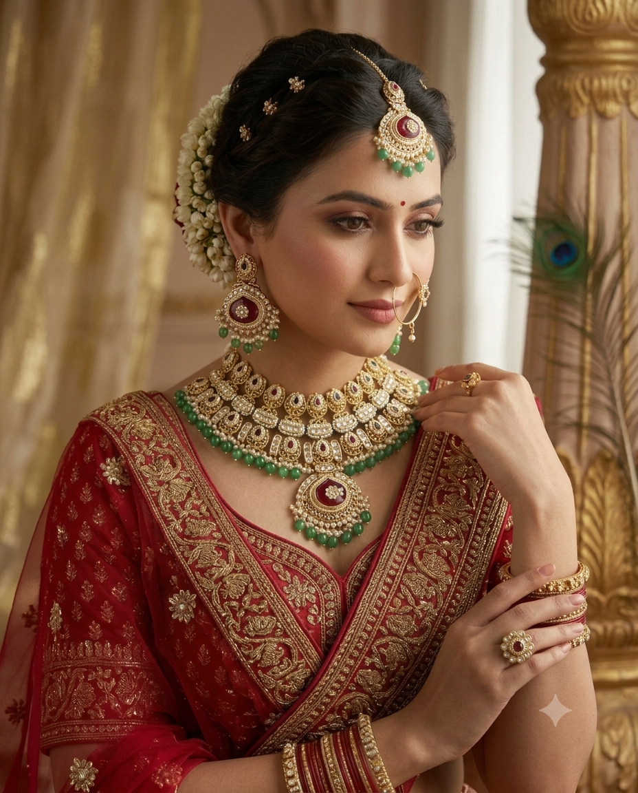 Royal Red and Green Bridal Choker Necklace Set