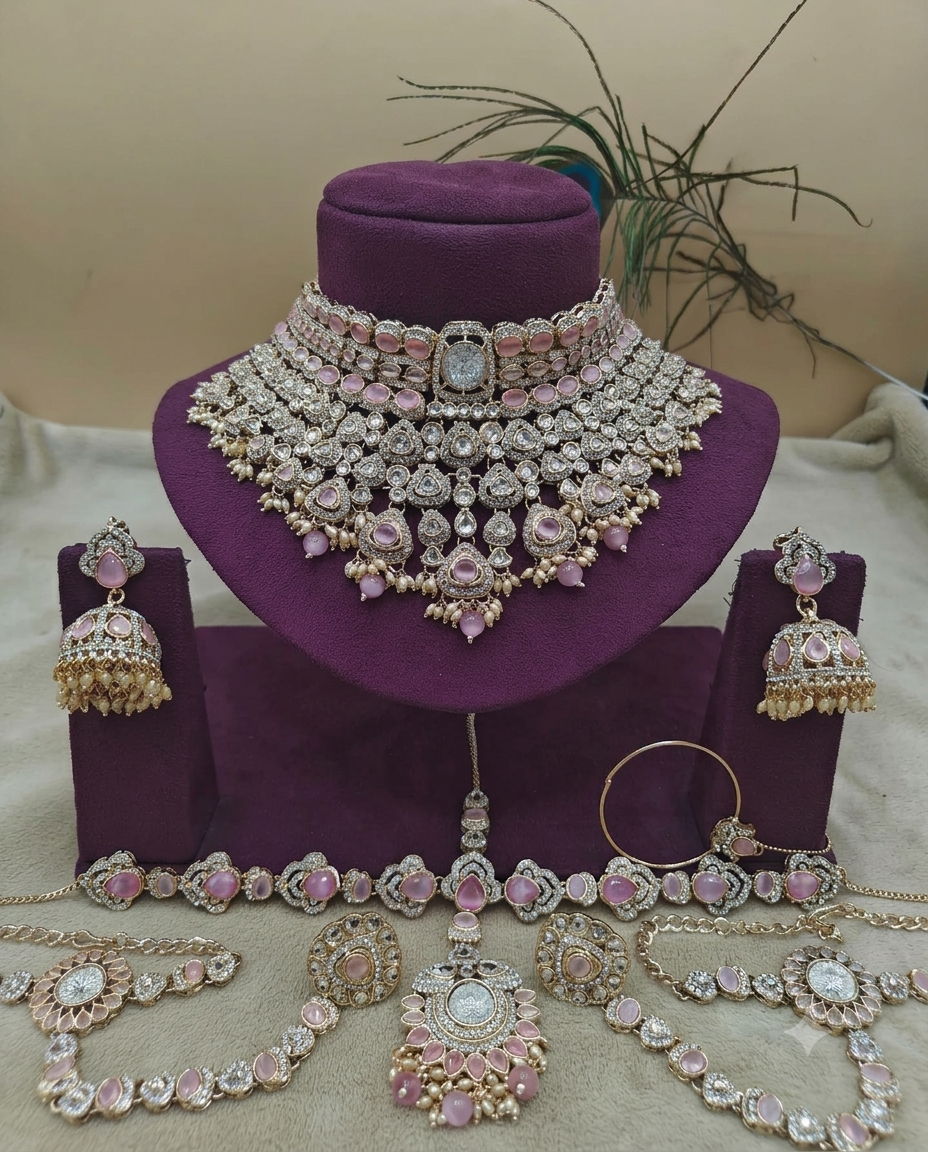 Pink polki choker set