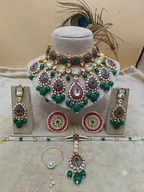 Traditional Emerald Green and Red Bridal Choker Necklace Set