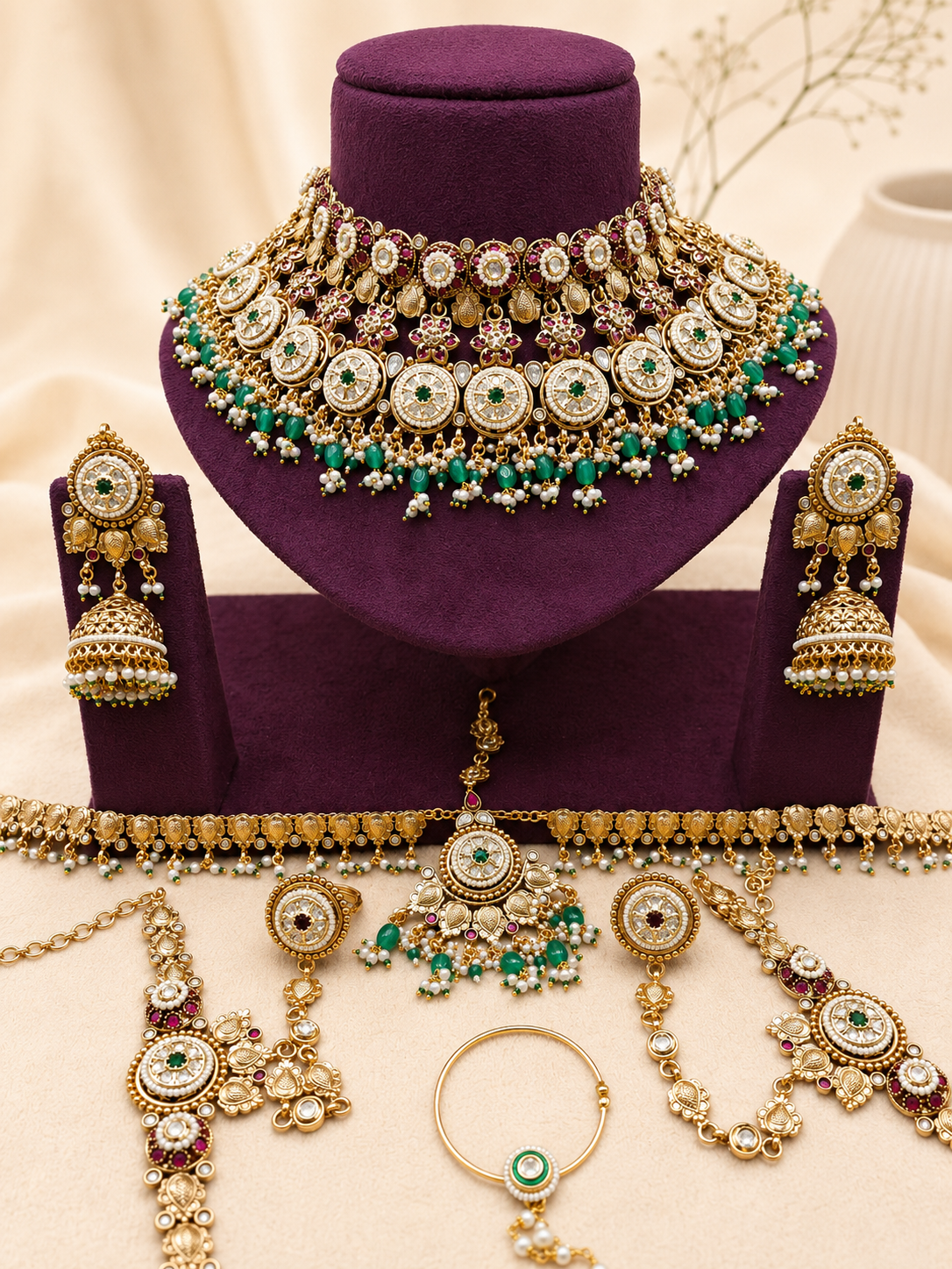 Royal Green Kundan Bridal Choker Set