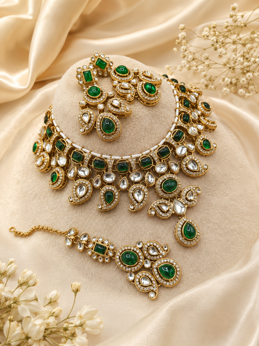 Emerald Royale Kundan Necklace Set