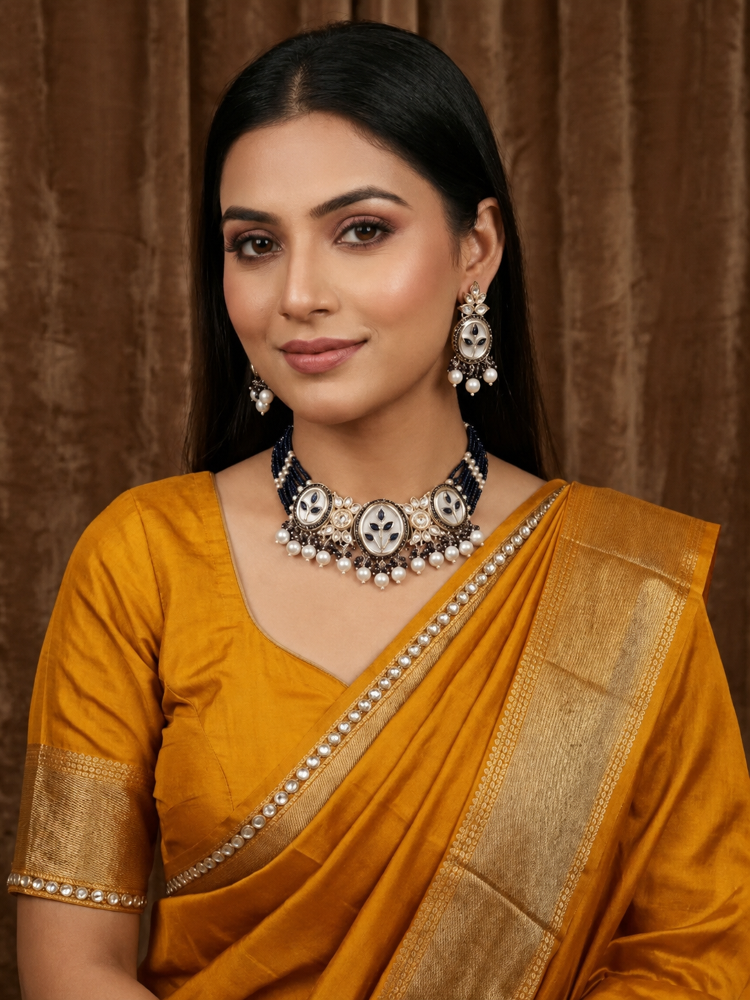 Midnight Blue Pearl Kundan Set