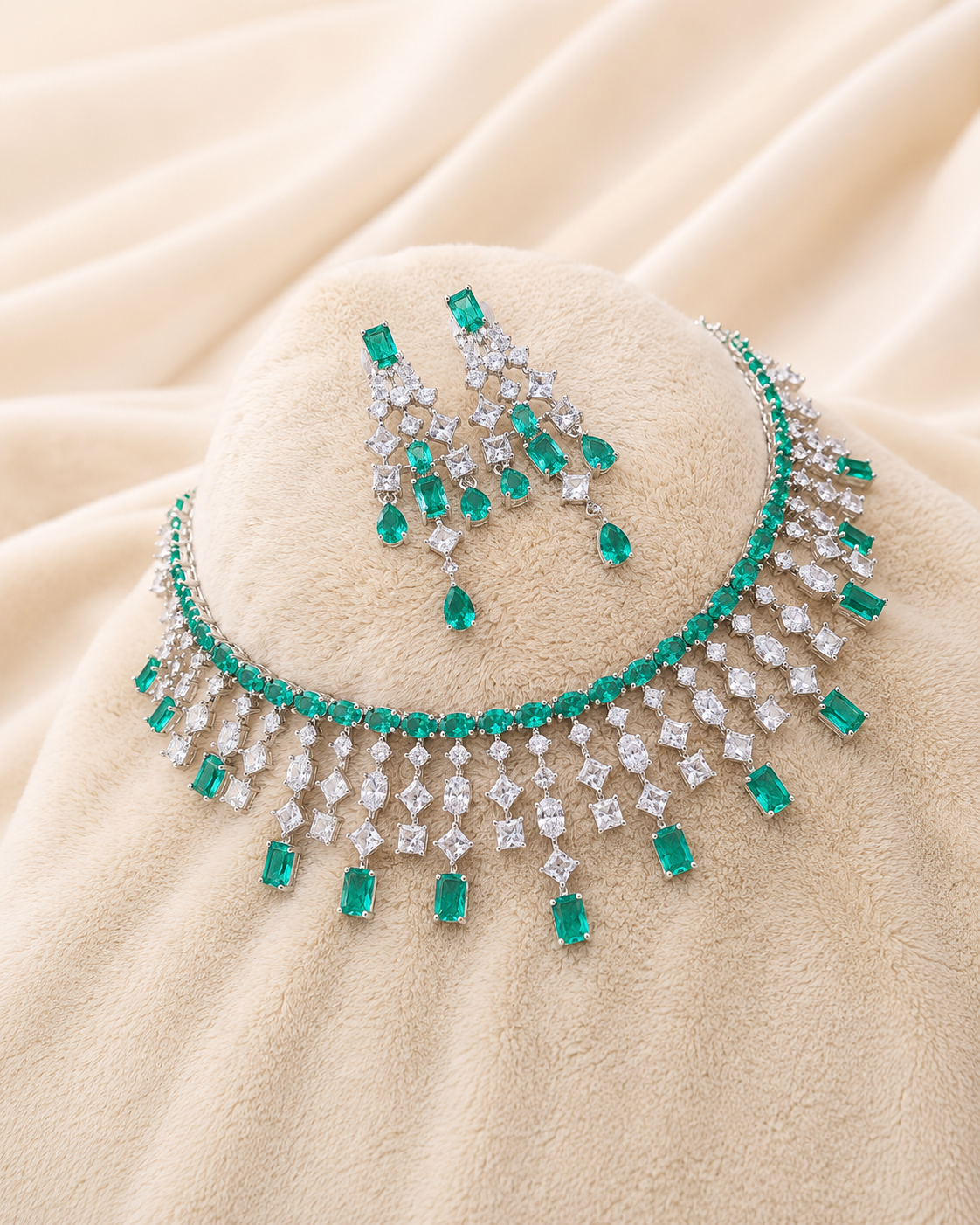 Emerald Cascade Crystal Necklace Set