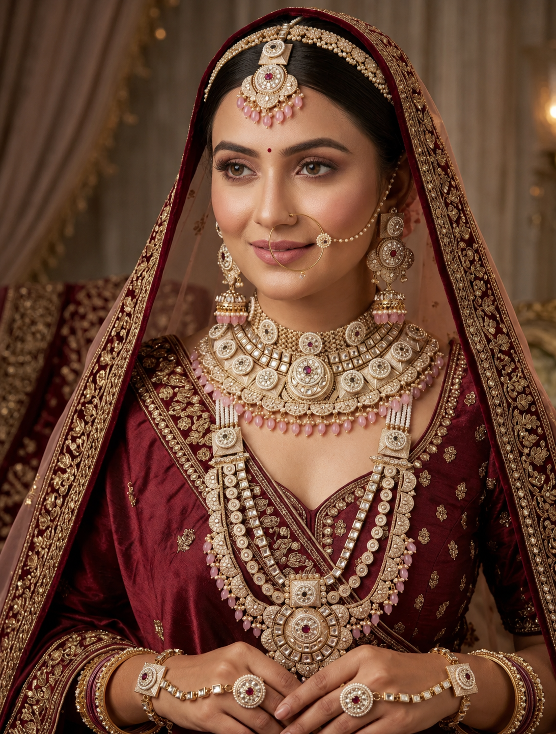 Pink Stone Rajwadi Bridal Set