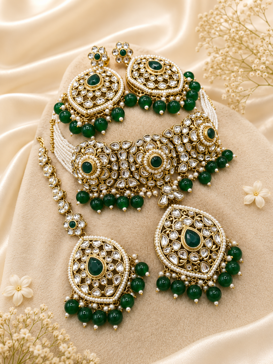 Emerald Green Kundan Bridal Jewellery Set