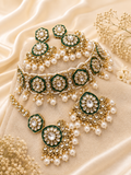 Emerald Green Kundan Pearl Jewellery Set
