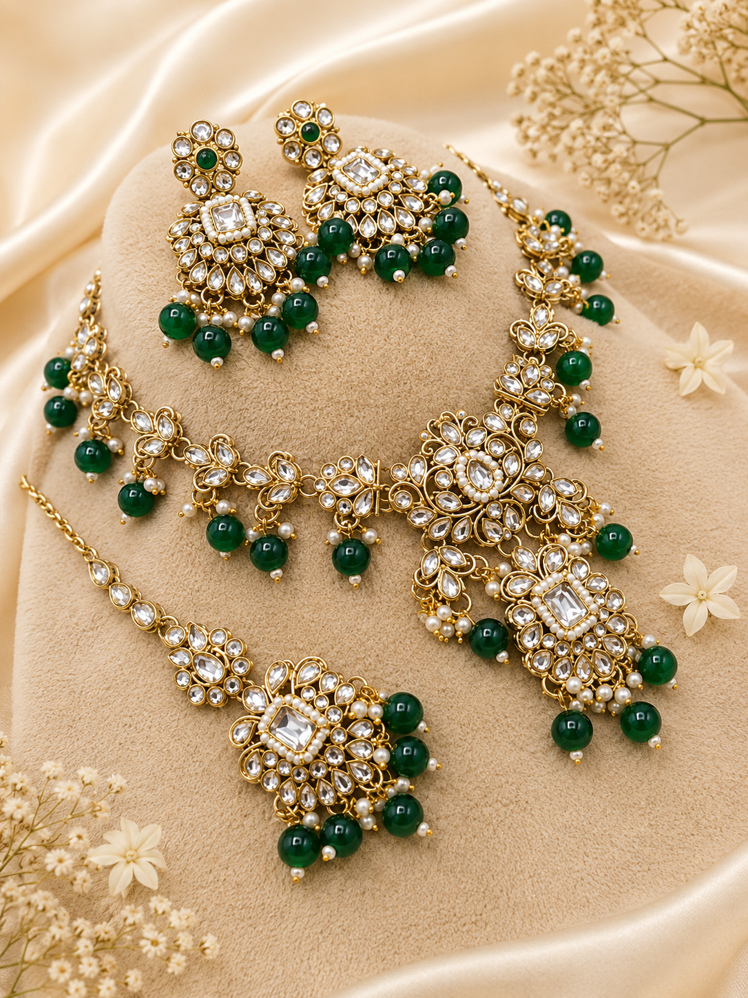 Emerald Kundan Bridal Jewellery Set