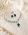 Emerald Halo Solitaire Necklace Set