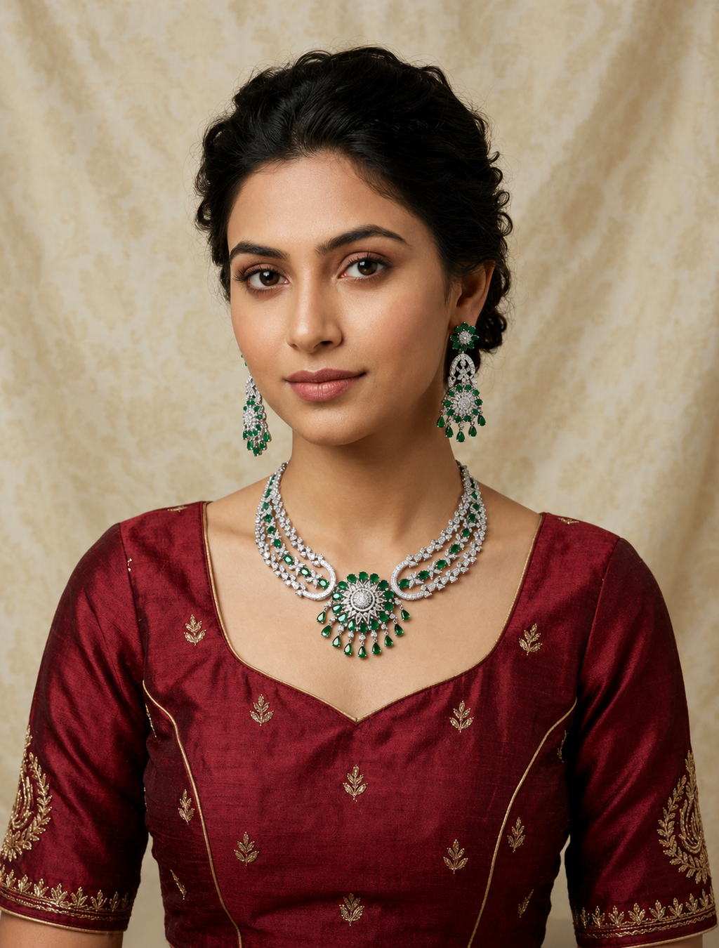 Royal Emerald Floral Statement Set