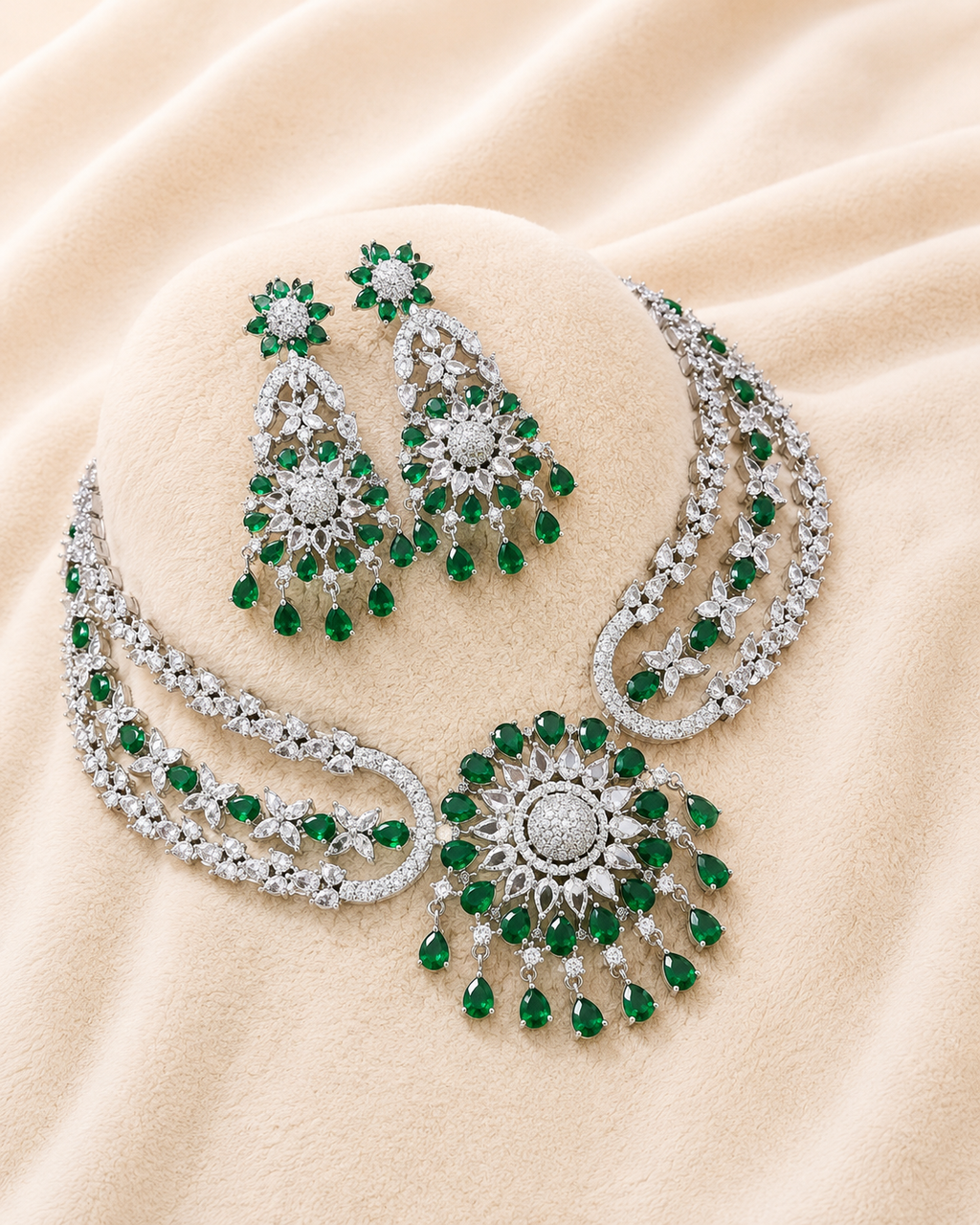 Royal Emerald Floral Statement Set