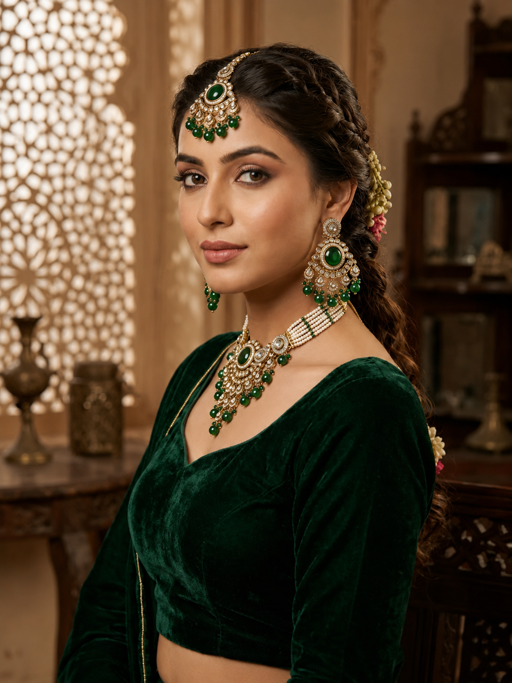 Emerald Royale Pearl Kundan Set