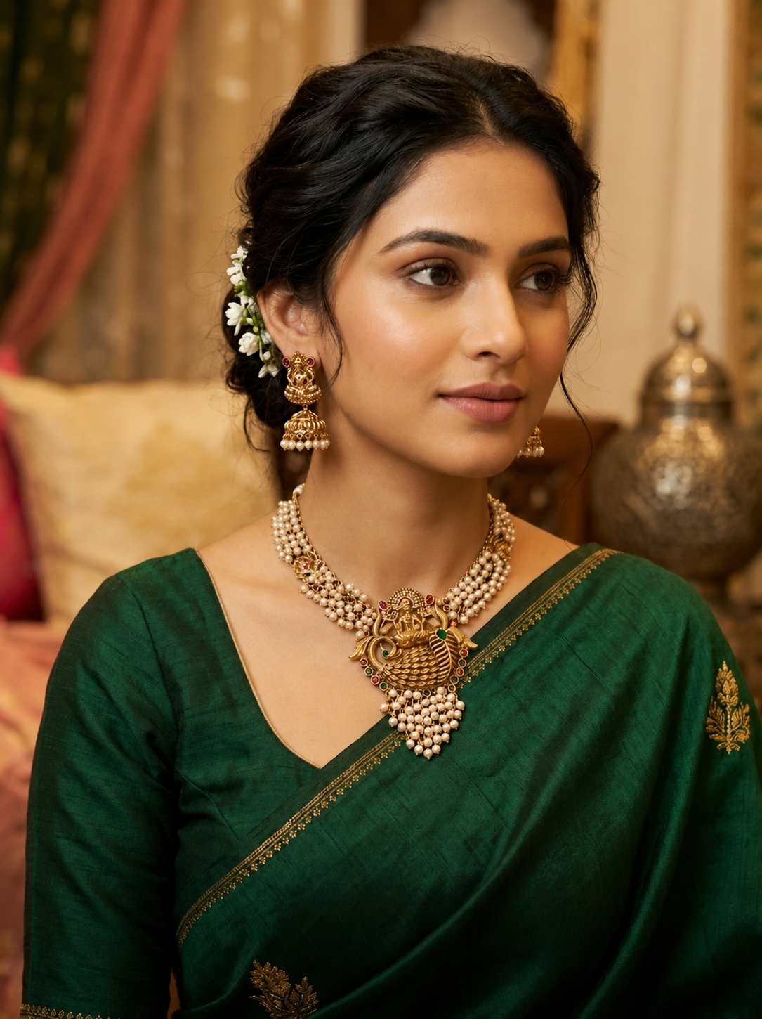 Pearl Lakshmi Peacock Necklace Set