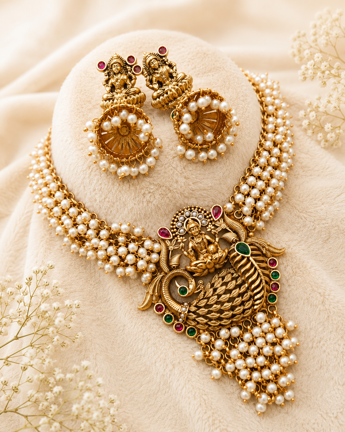 Pearl Lakshmi Peacock Necklace Set