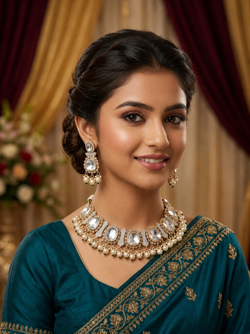 Pearl Kundan Choker Necklace Set