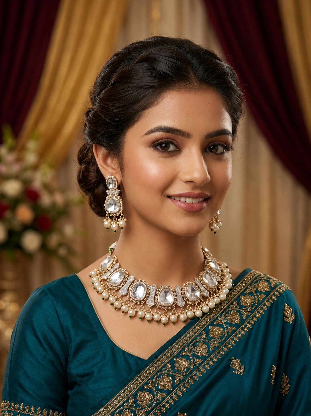Pearl Kundan Choker Necklace Set