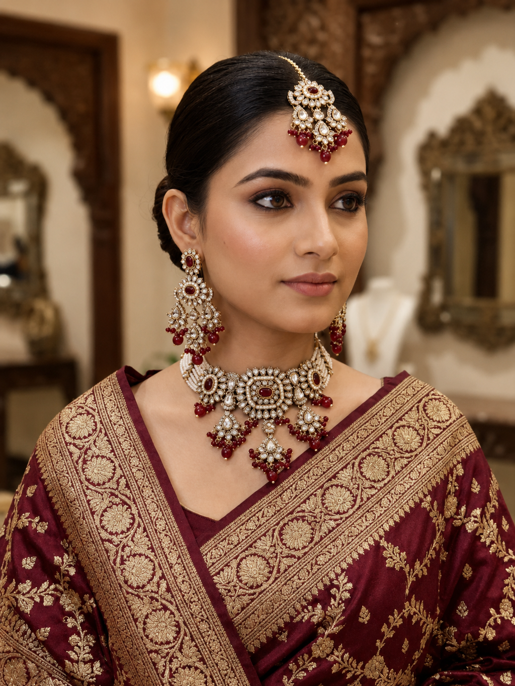 Ruby Kundan Pearl Bridal Jewelry Set