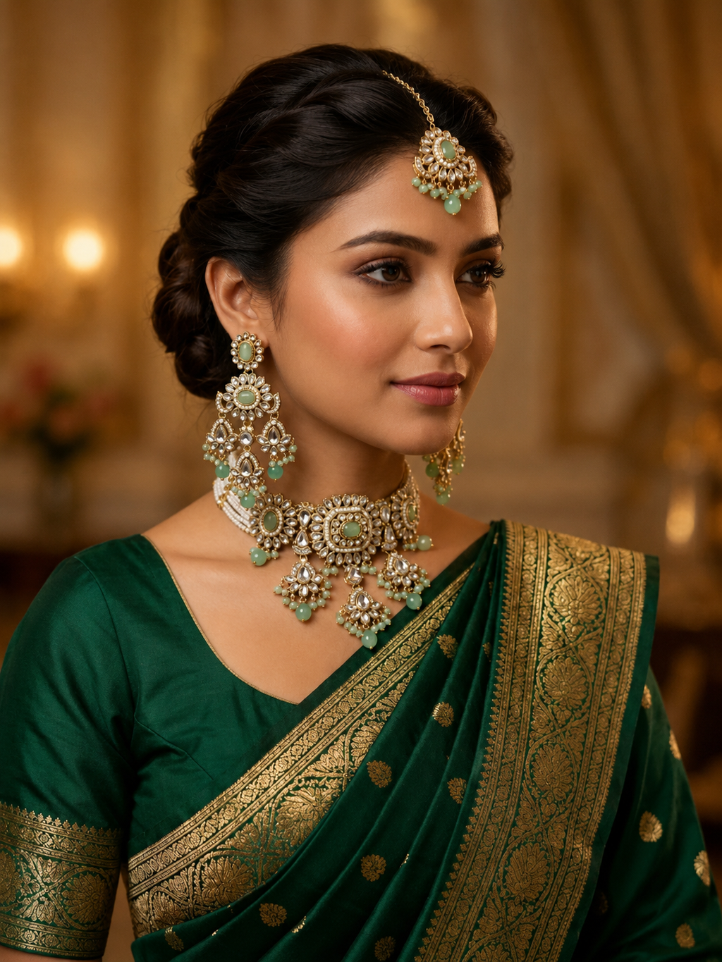Emerald Mist Kundan Pearl Bridal Set