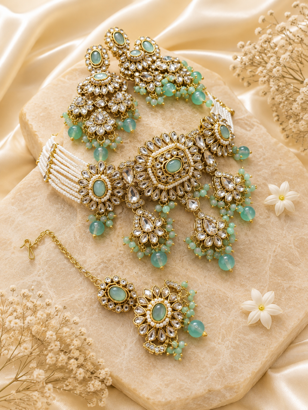 Emerald Mist Kundan Pearl Bridal Set