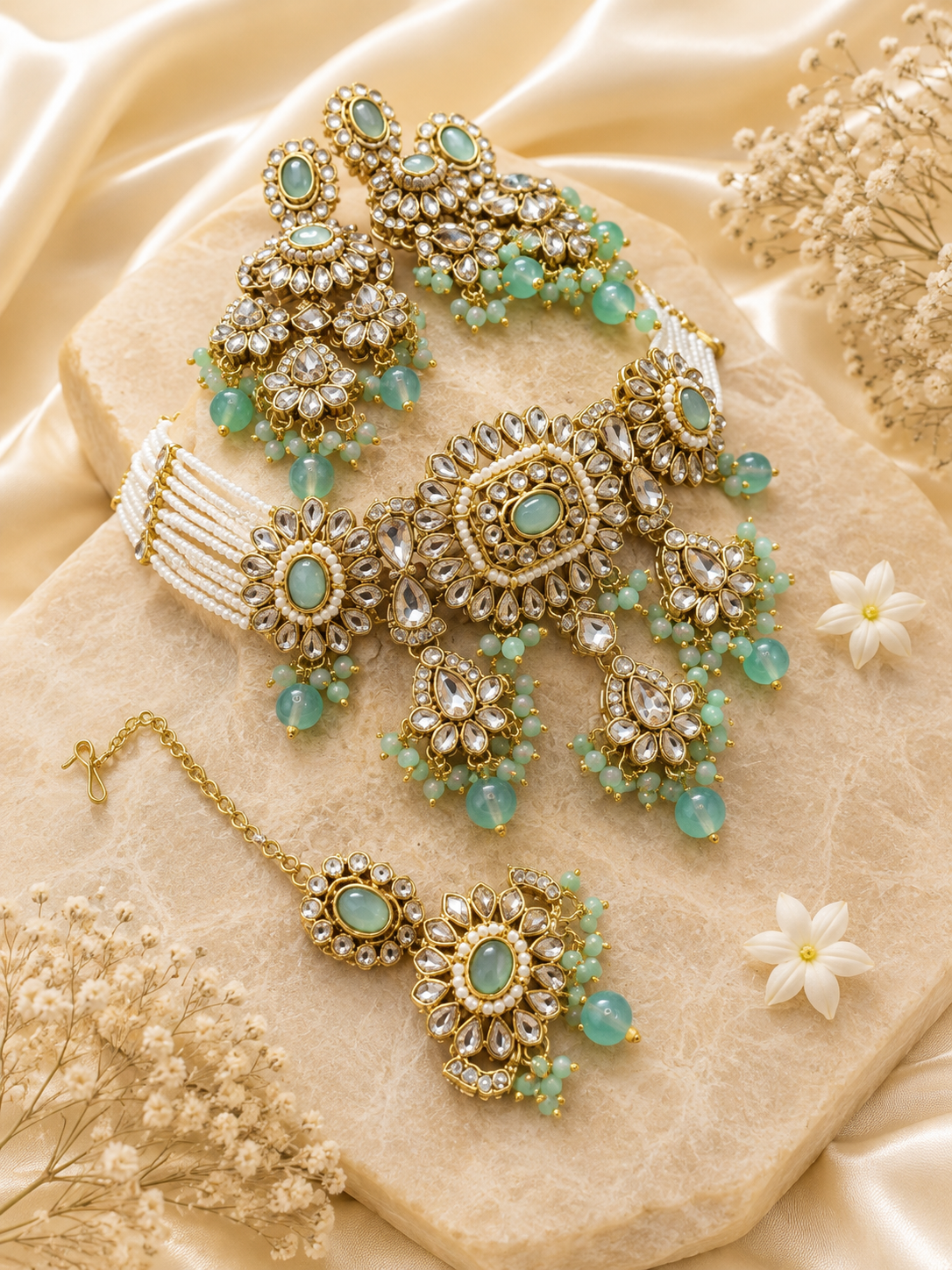 Emerald Mist Kundan Pearl Bridal Set