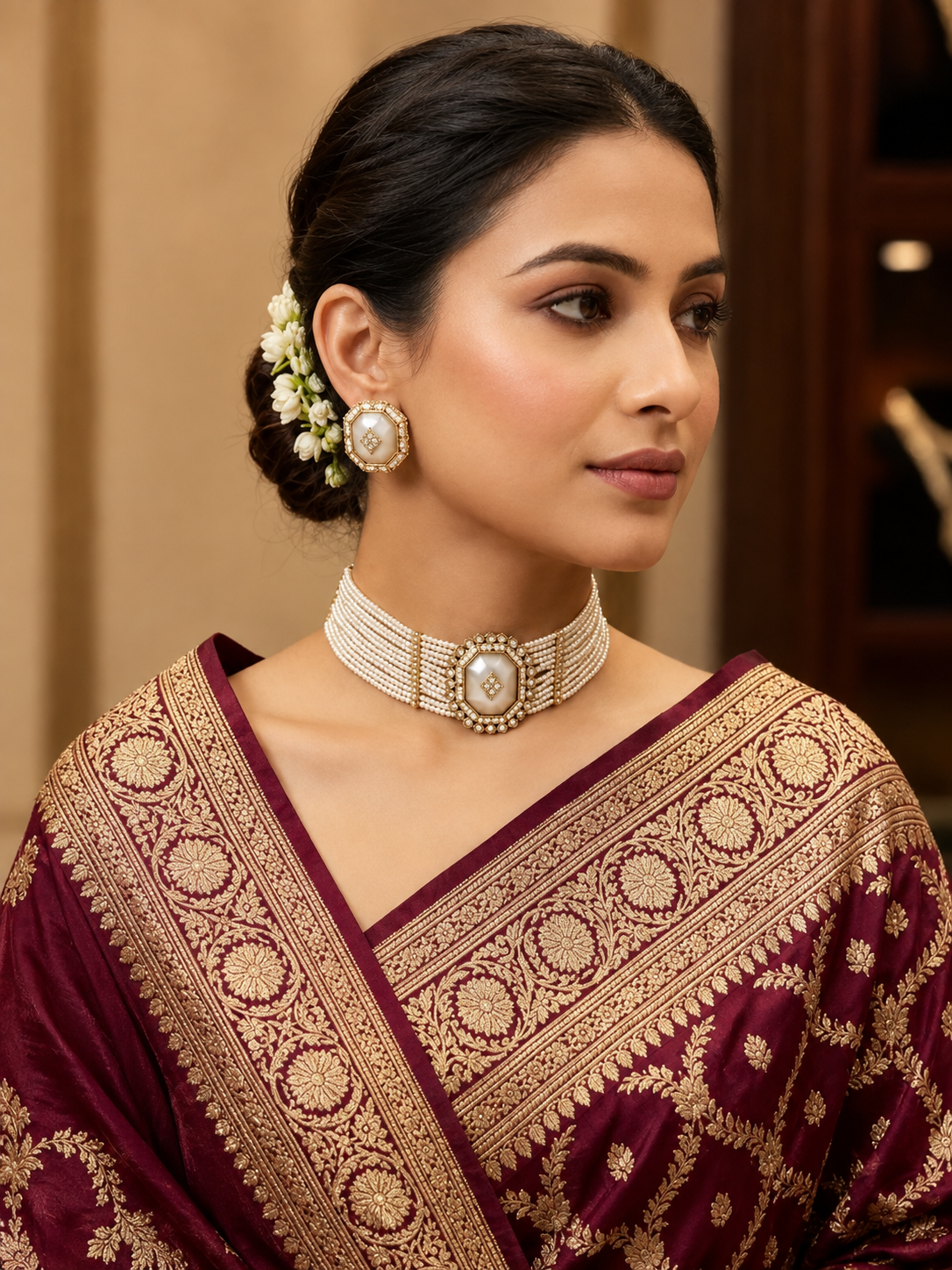 White Kundan Pearl Necklace Set