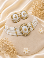 White Kundan Pearl Necklace Set