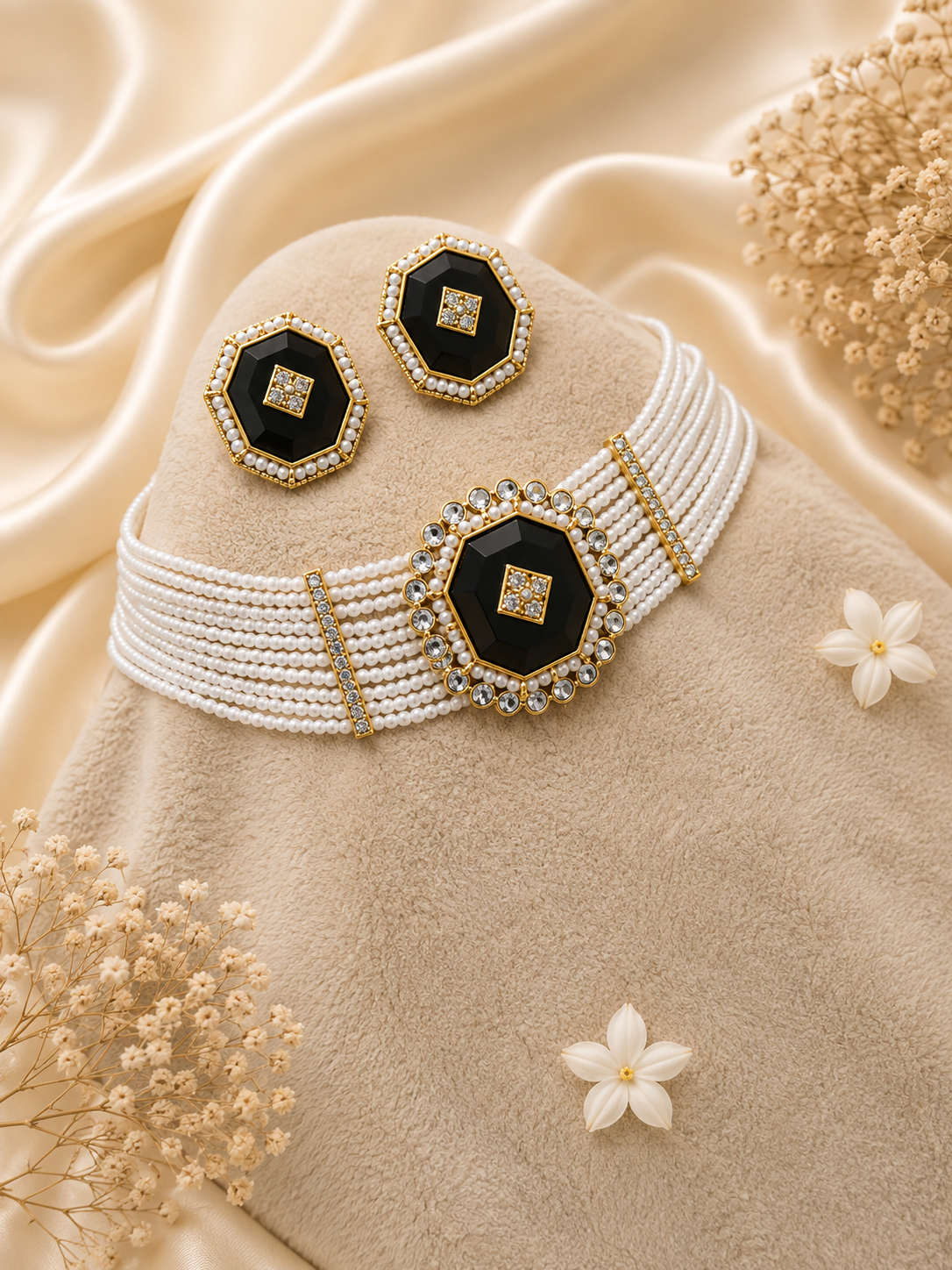 Black Kundan Pearl Necklace Set