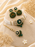 Emerald Green Kundan Pearl Jewellery Set