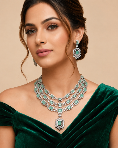 Aqua Royale Halo Necklace Set