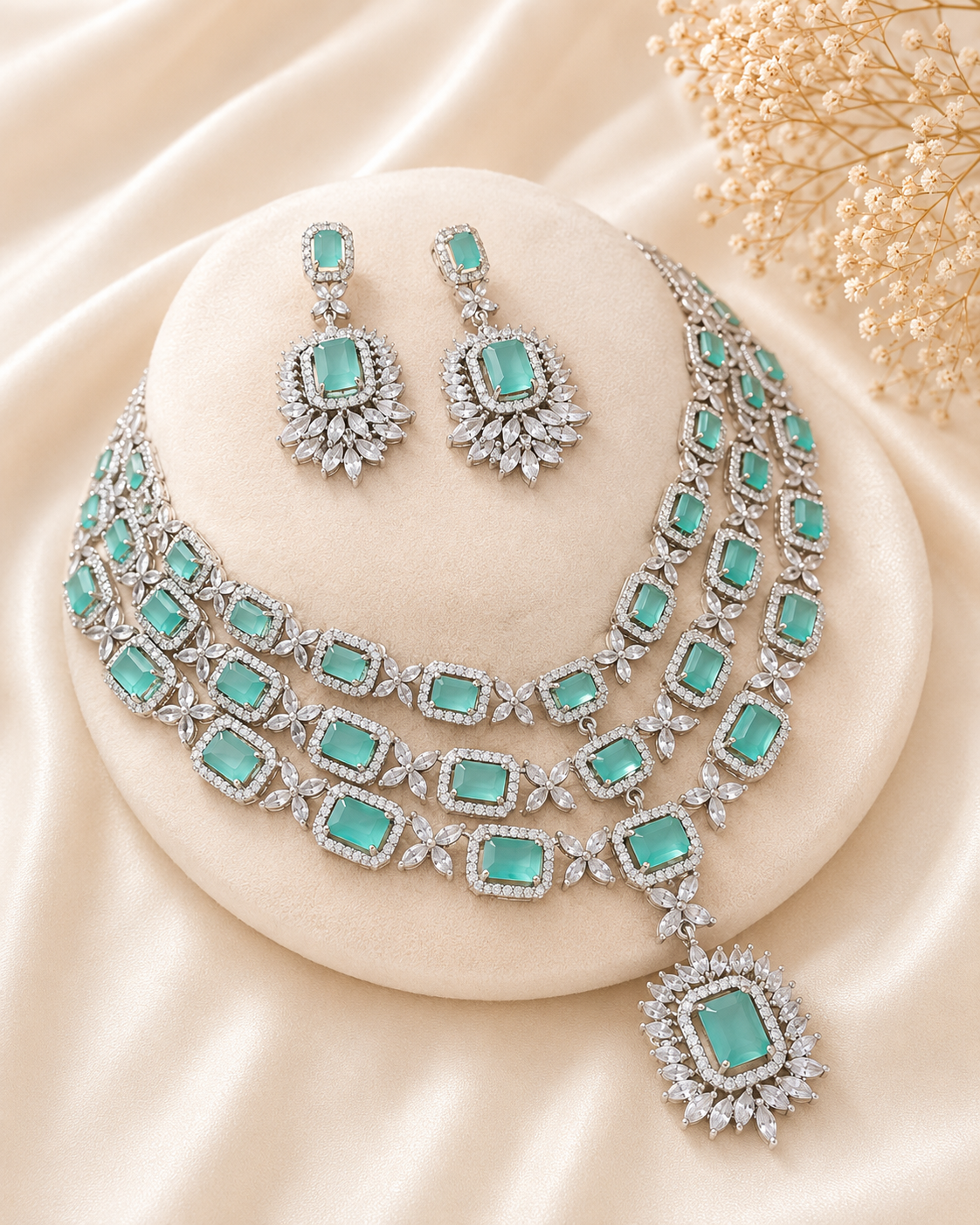 Aqua Royale Halo Necklace Set