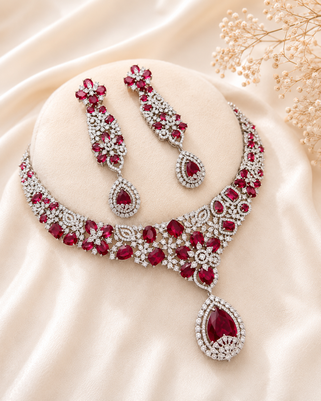 Royal Crimson Blossom Necklace Set