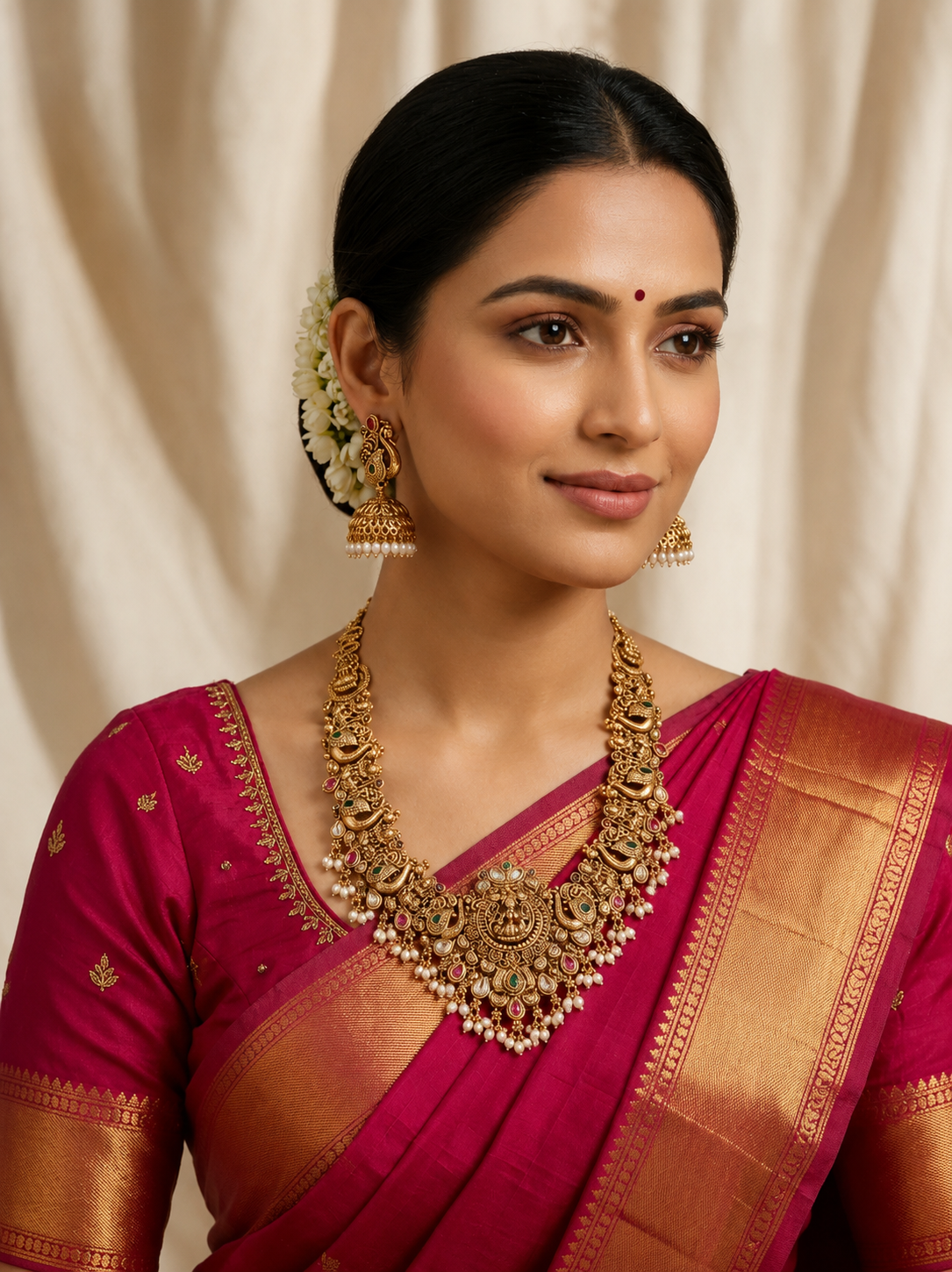 Royal Peacock Pearl Temple Necklace Set