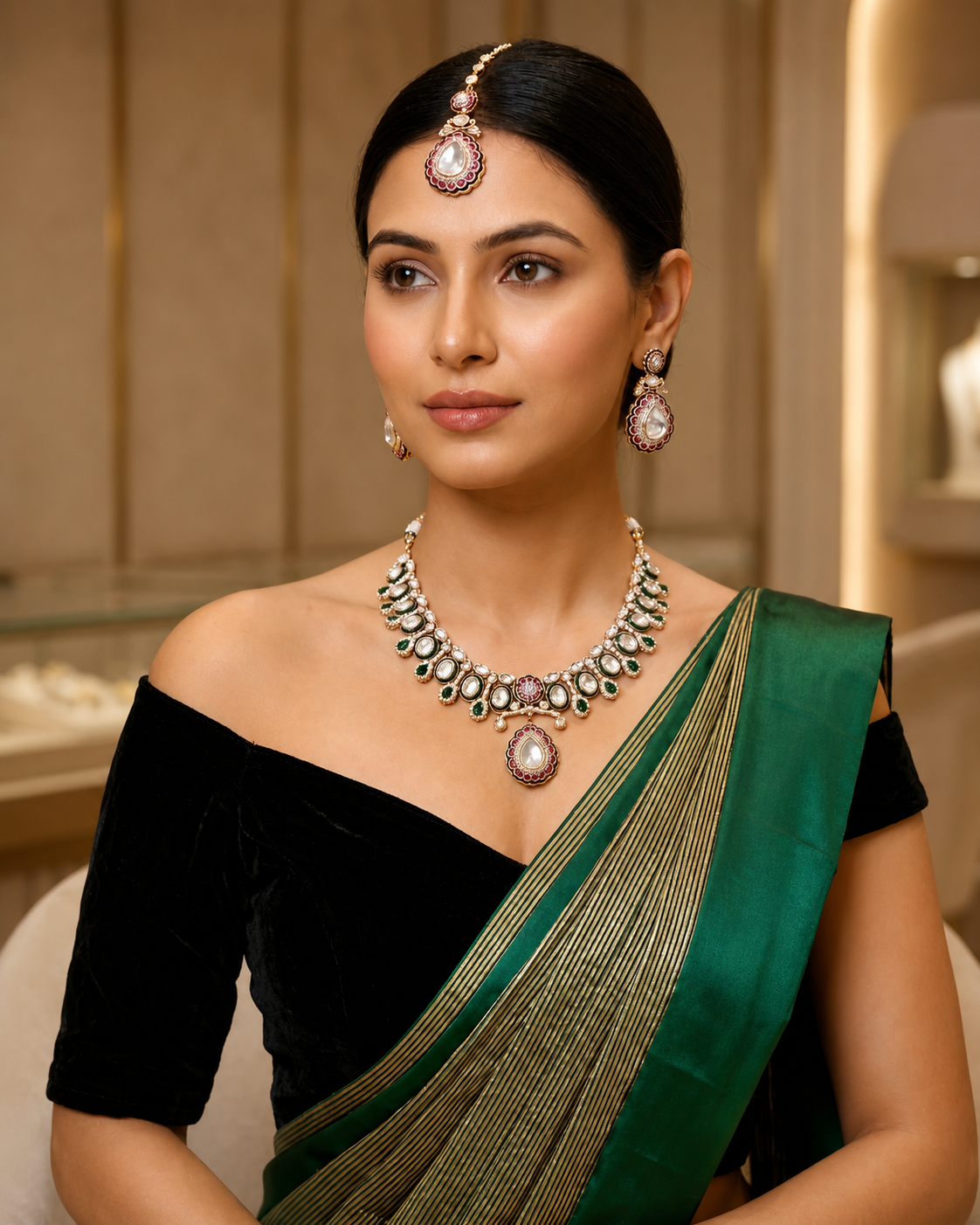 Blush Enamel Kundan Pendant Set