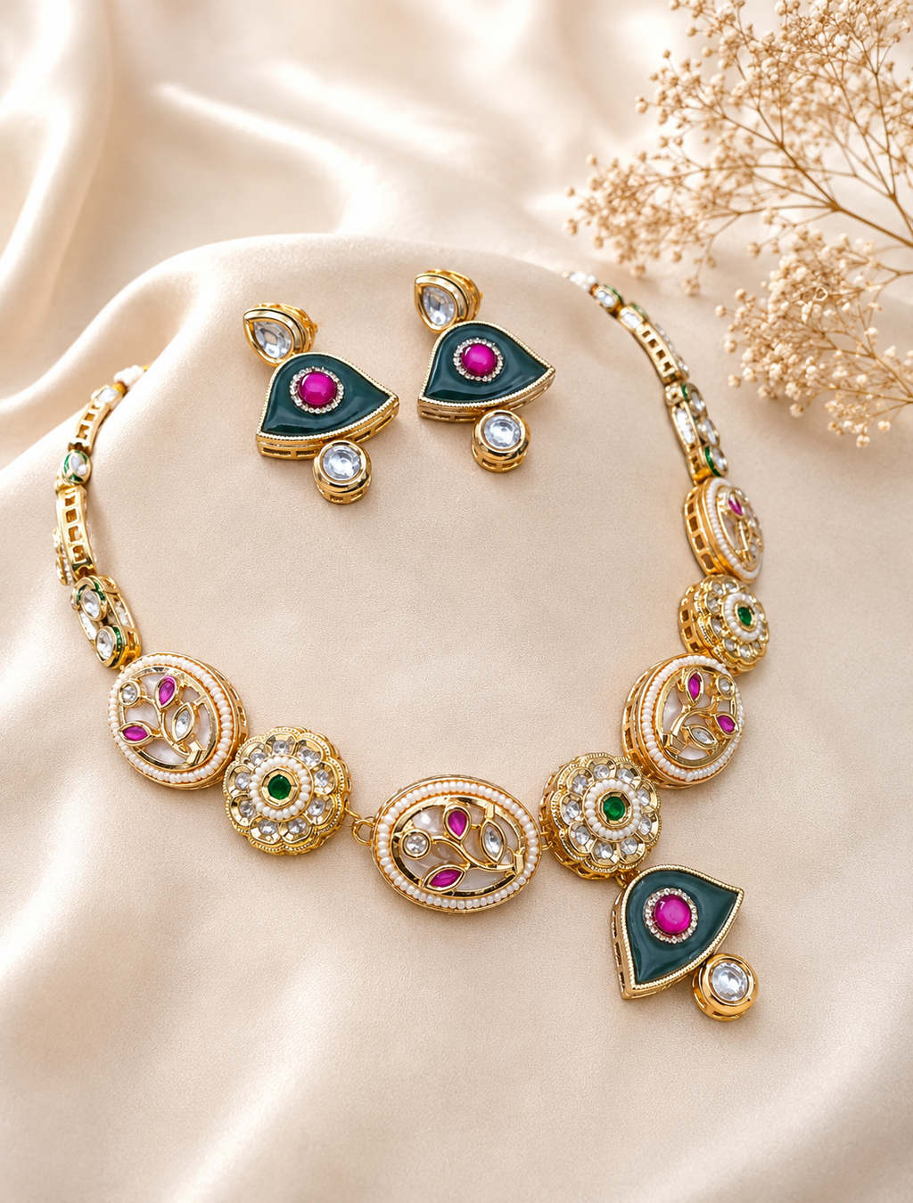 Regal Emerald Crystal Necklace Set