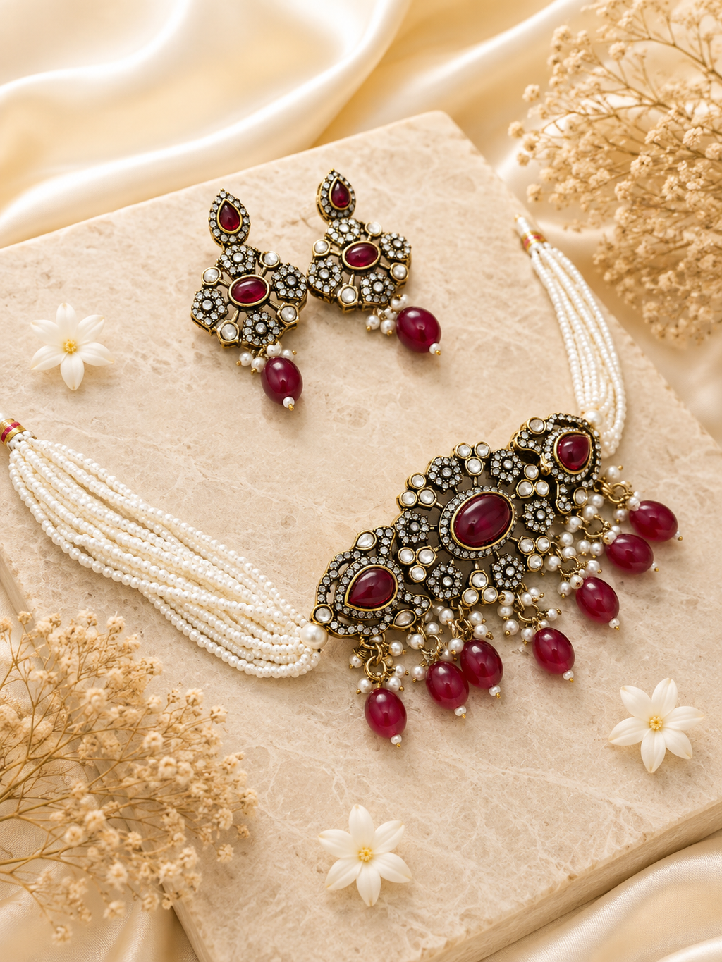 Ruby Heritage Pearl Choker Set