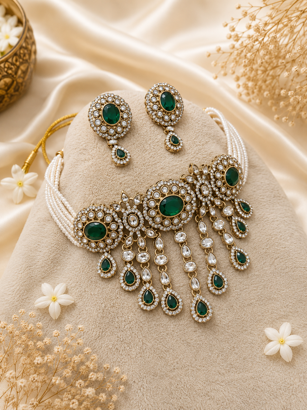 Emerald Royale Kundan Necklace Set
