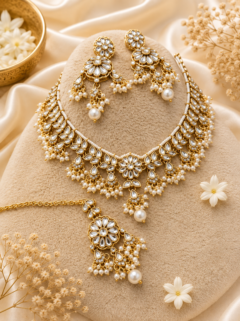 Golden Kundan Pearl Bridal Jewellery Set