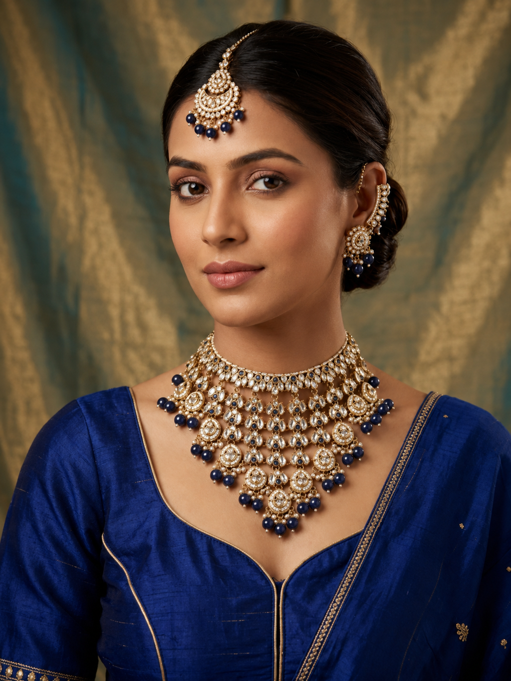 Midnight Blue Kundan Bridal Jewelry Set