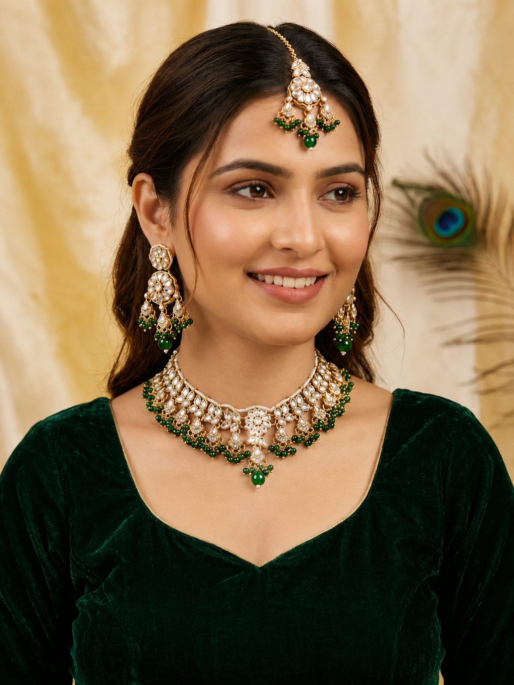 Emerald Green Kundan Bridal Jewellery Set