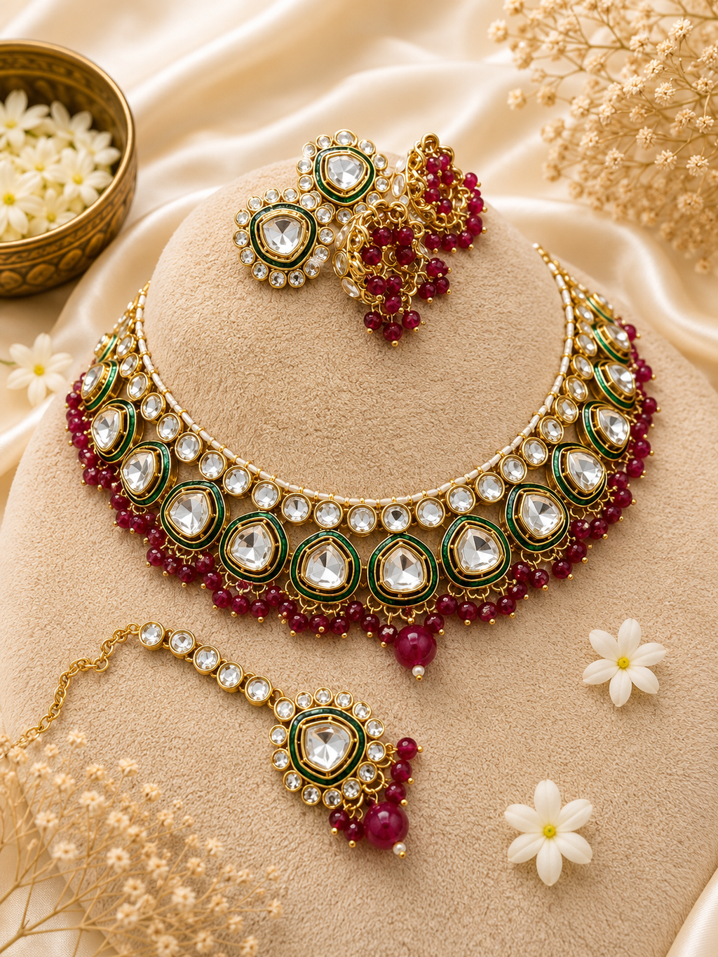 Royal Emerald Ruby Kundan Choker Set