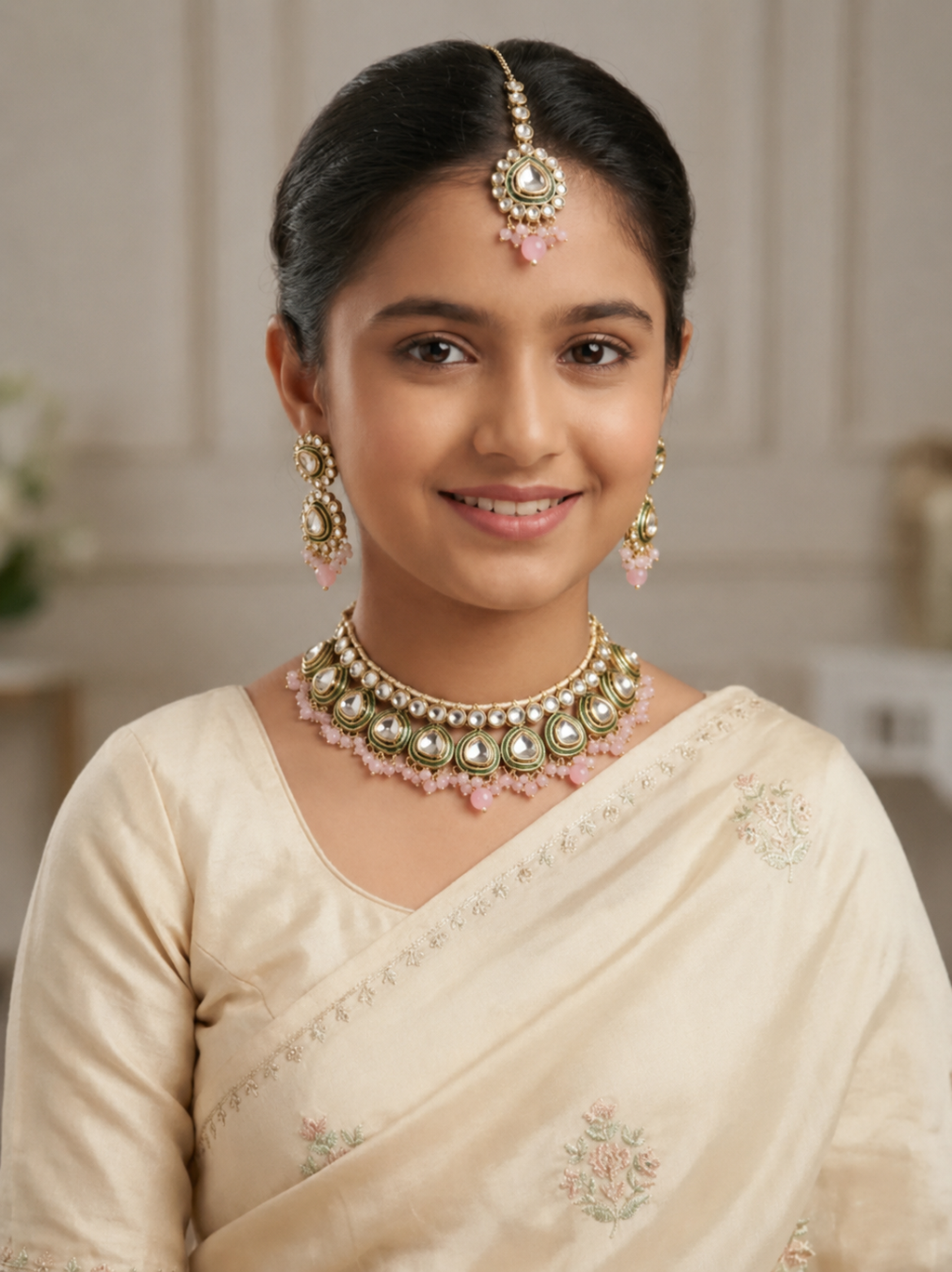 Pink Emerald Kundan Choker Set