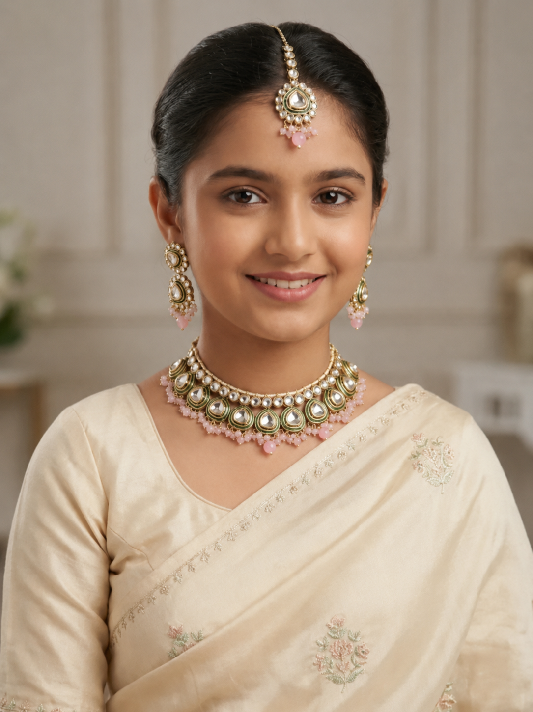 Pink Emerald Kundan Choker Set
