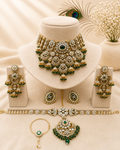 Traditional Emerald Green and White Polki Bridal Choker Necklace Set