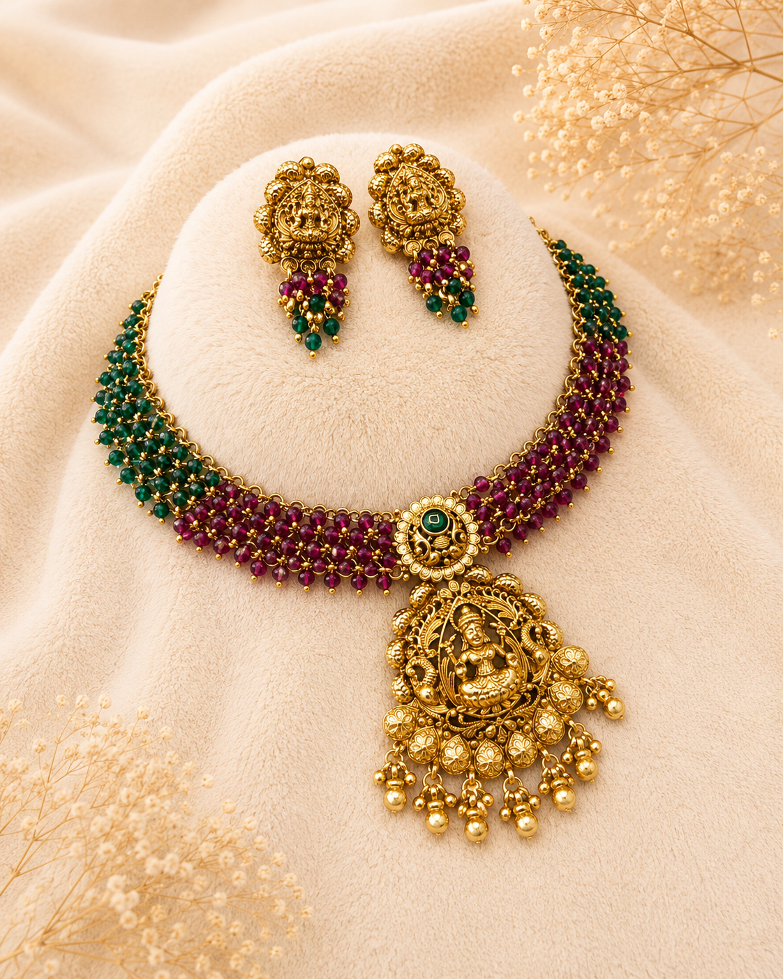 Royal Aasmani Dual Bead Choker Set