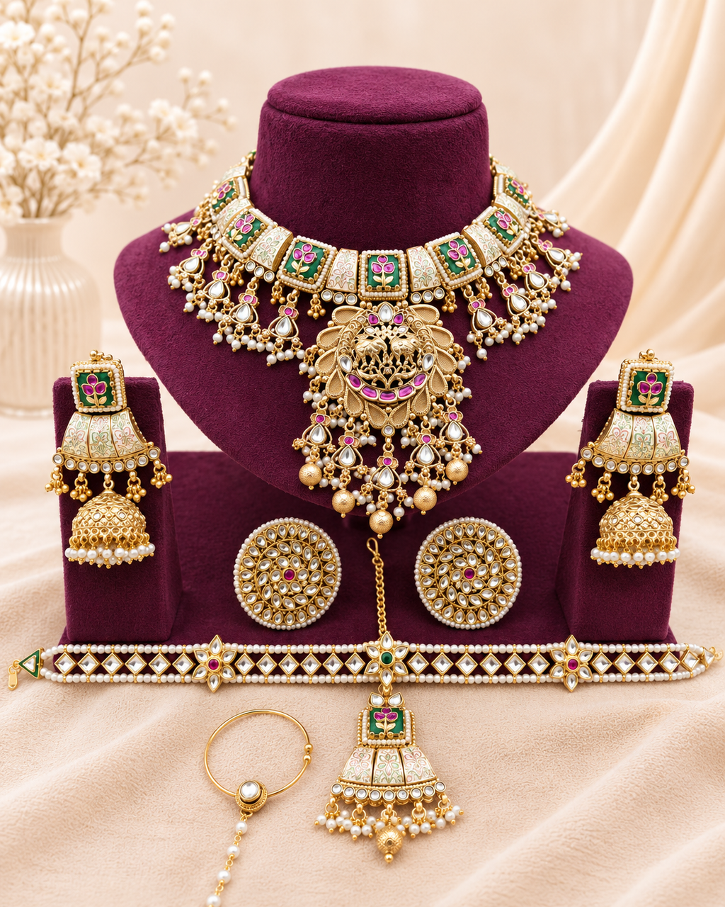 Meenakari Peacock Bridal Choker Set